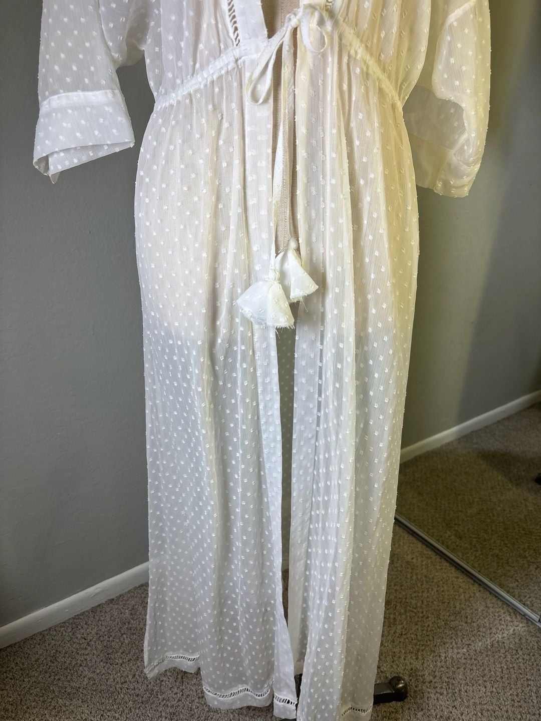 Abercrombie & Fitch Kimono Cover-Up One Size White Dot Sheer Maxi Robe 5