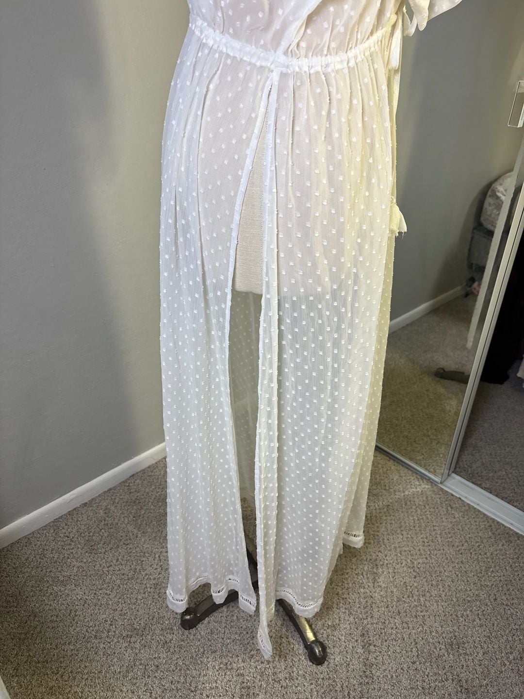 Abercrombie & Fitch Kimono Cover-Up One Size White Dot Sheer Maxi Robe 6