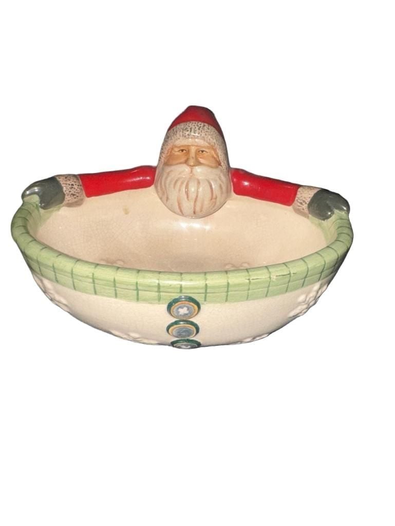 Russ Berrie Christmas Santa Candy Dish Ceramic Handpainted Bowl 1