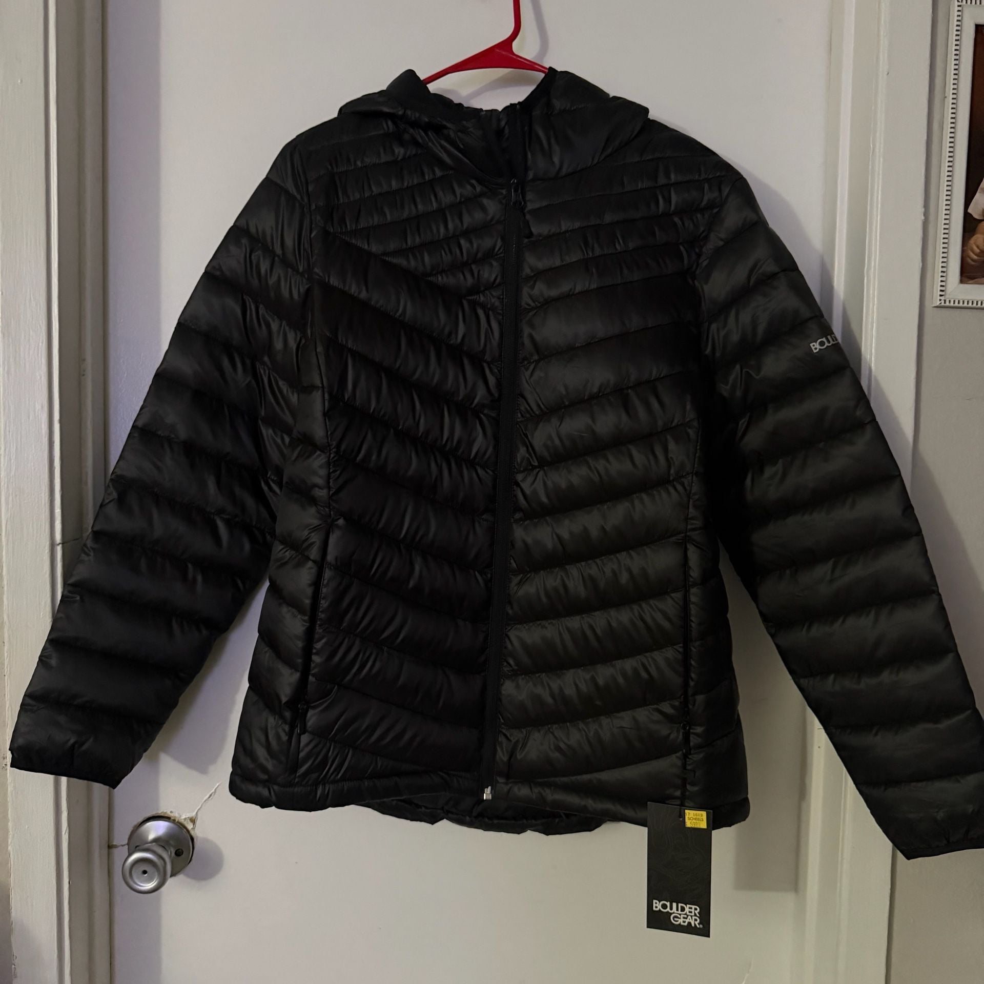 Boulder Gear Puffer Jacket women Size L Black Quilted Hooded 2