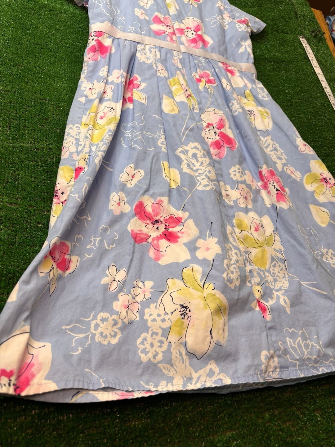 Hanna Andersson Floral Dress Size 150 Blue Short Sleeve Bow 9