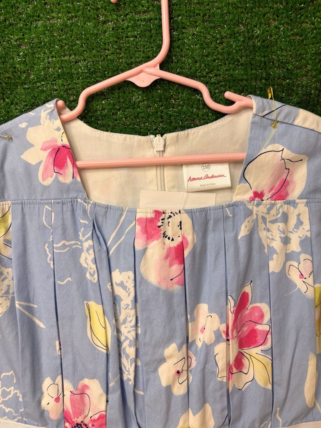 Hanna Andersson Floral Dress Size 150 Blue Short Sleeve Bow 10