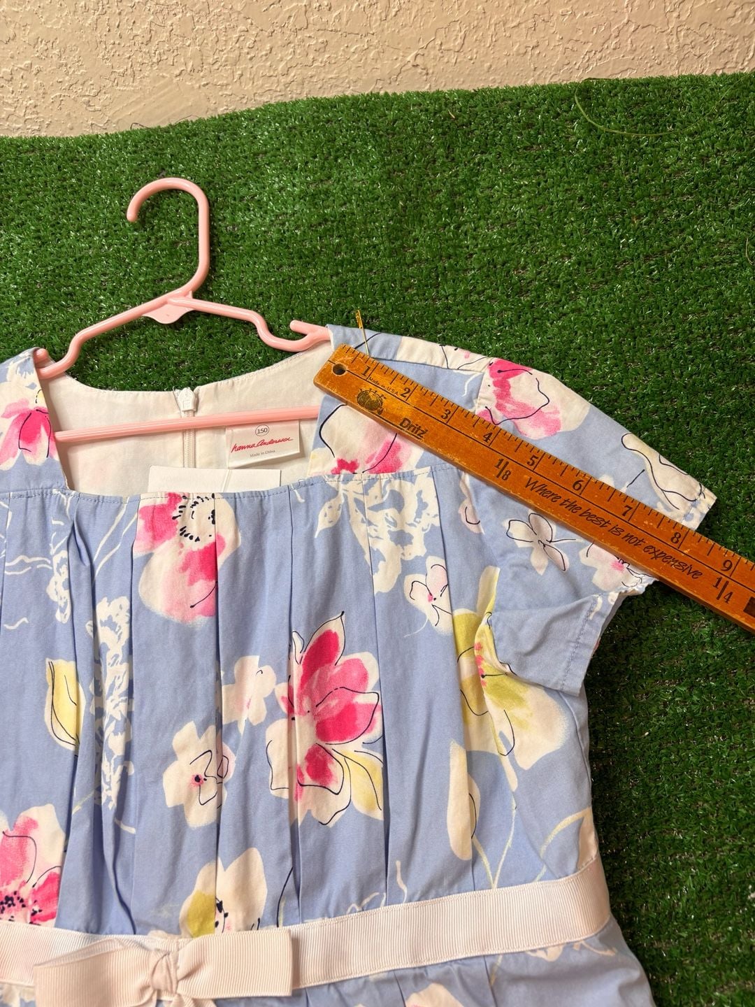 Hanna Andersson Floral Dress Size 150 Blue Short Sleeve Bow 11