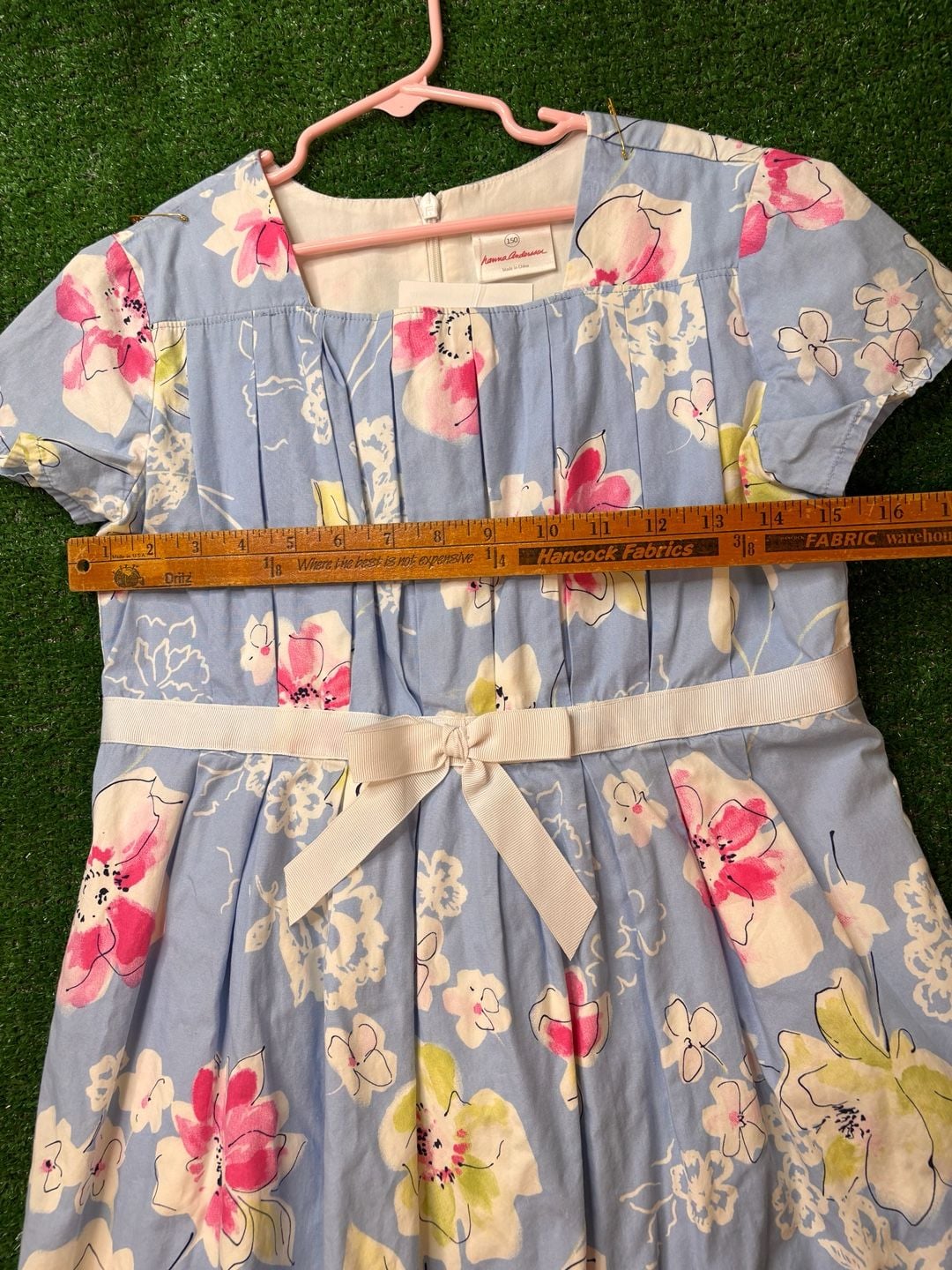 Hanna Andersson Floral Dress Size 150 Blue Short Sleeve Bow 13