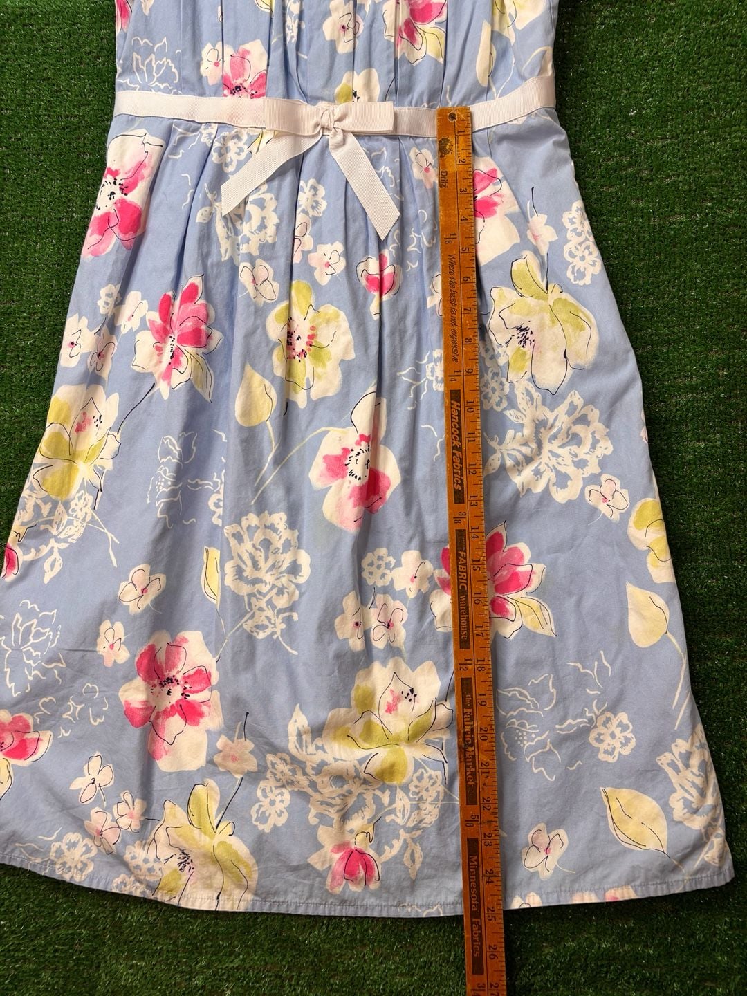 Hanna Andersson Floral Dress Size 150 Blue Short Sleeve Bow 14
