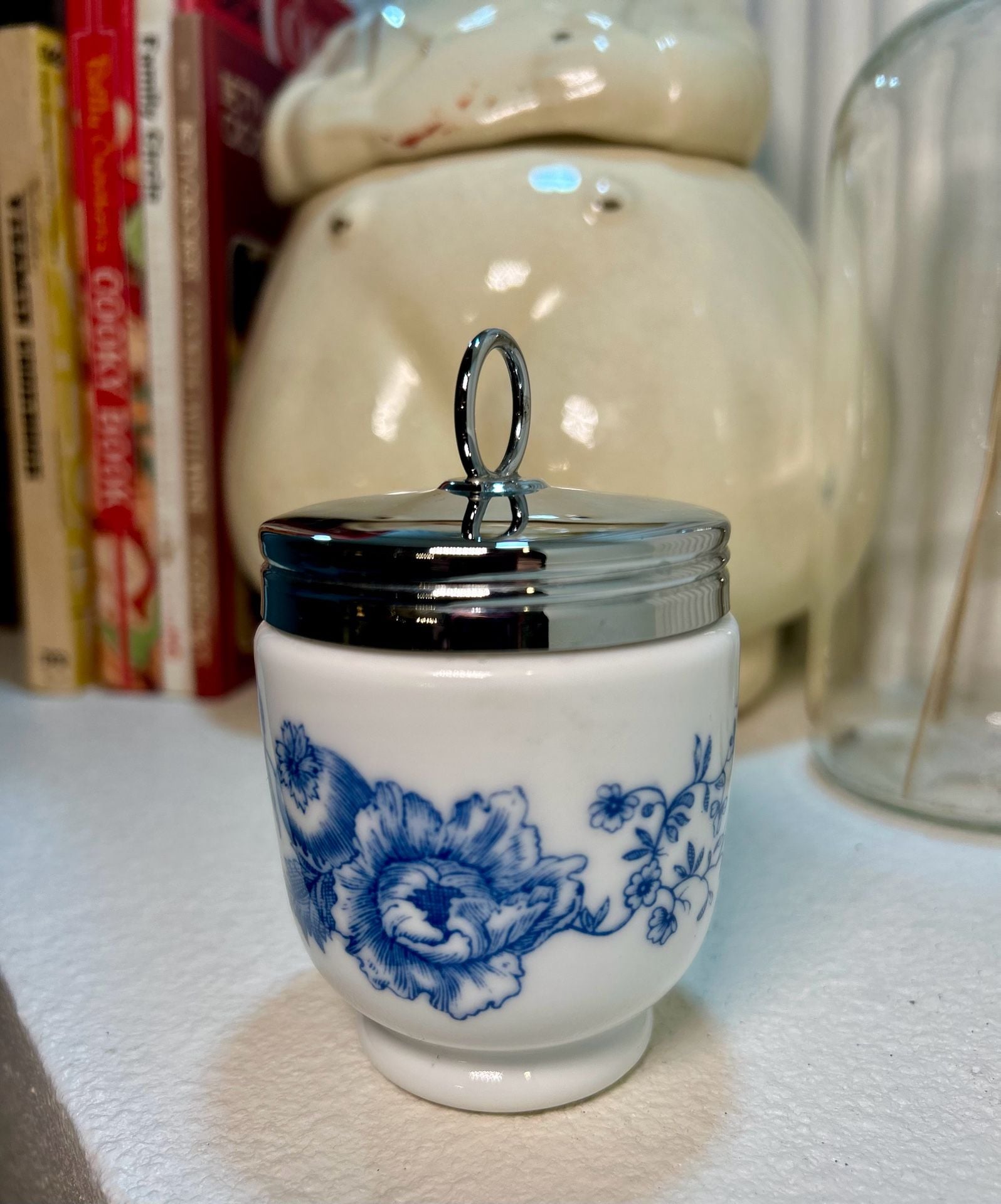 Royal Worcester Rhapsody Egg Coddler Standard Blue Floral Porcelain 1