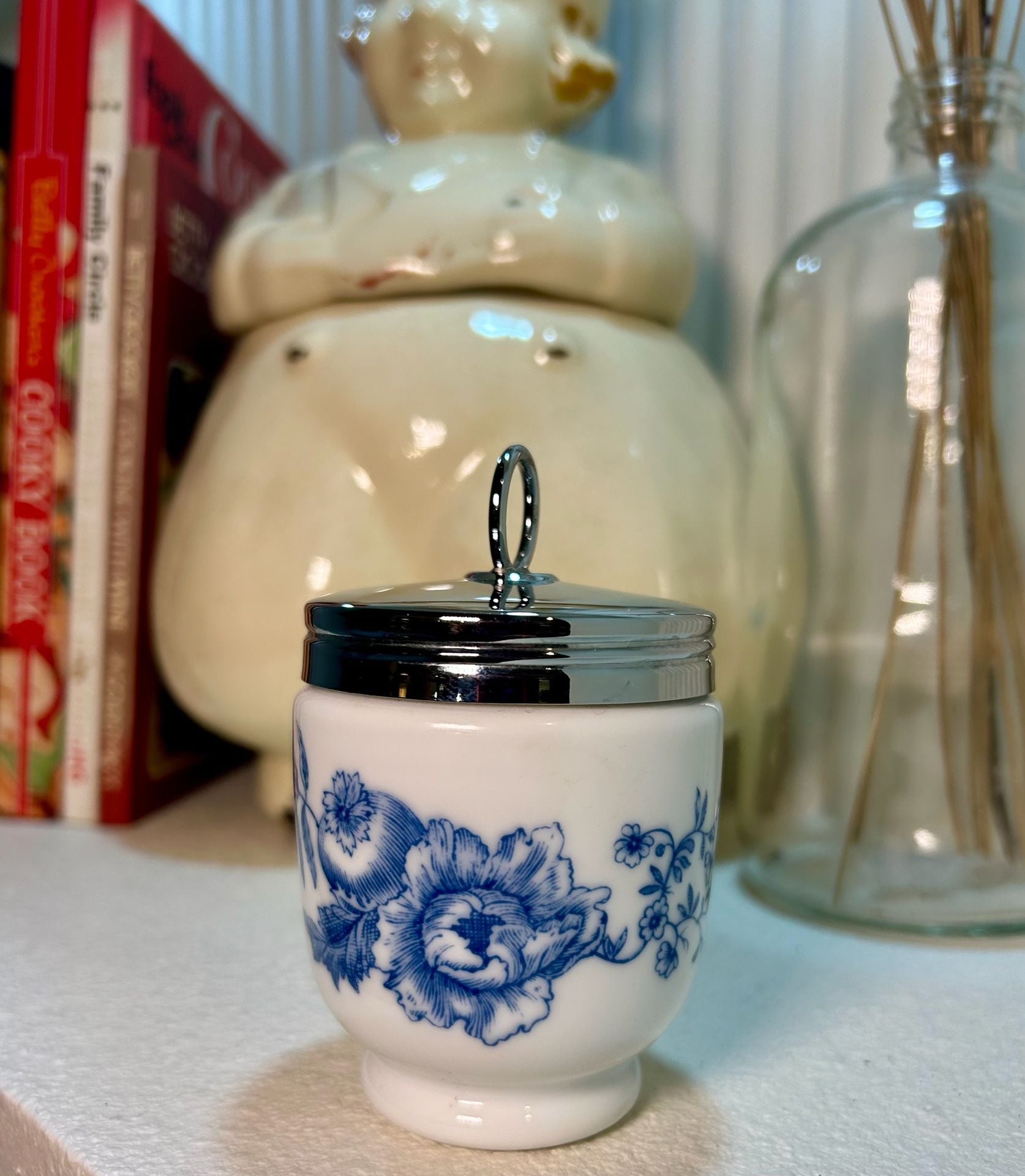 Royal Worcester Rhapsody Egg Coddler Standard Blue Floral Porcelain 2