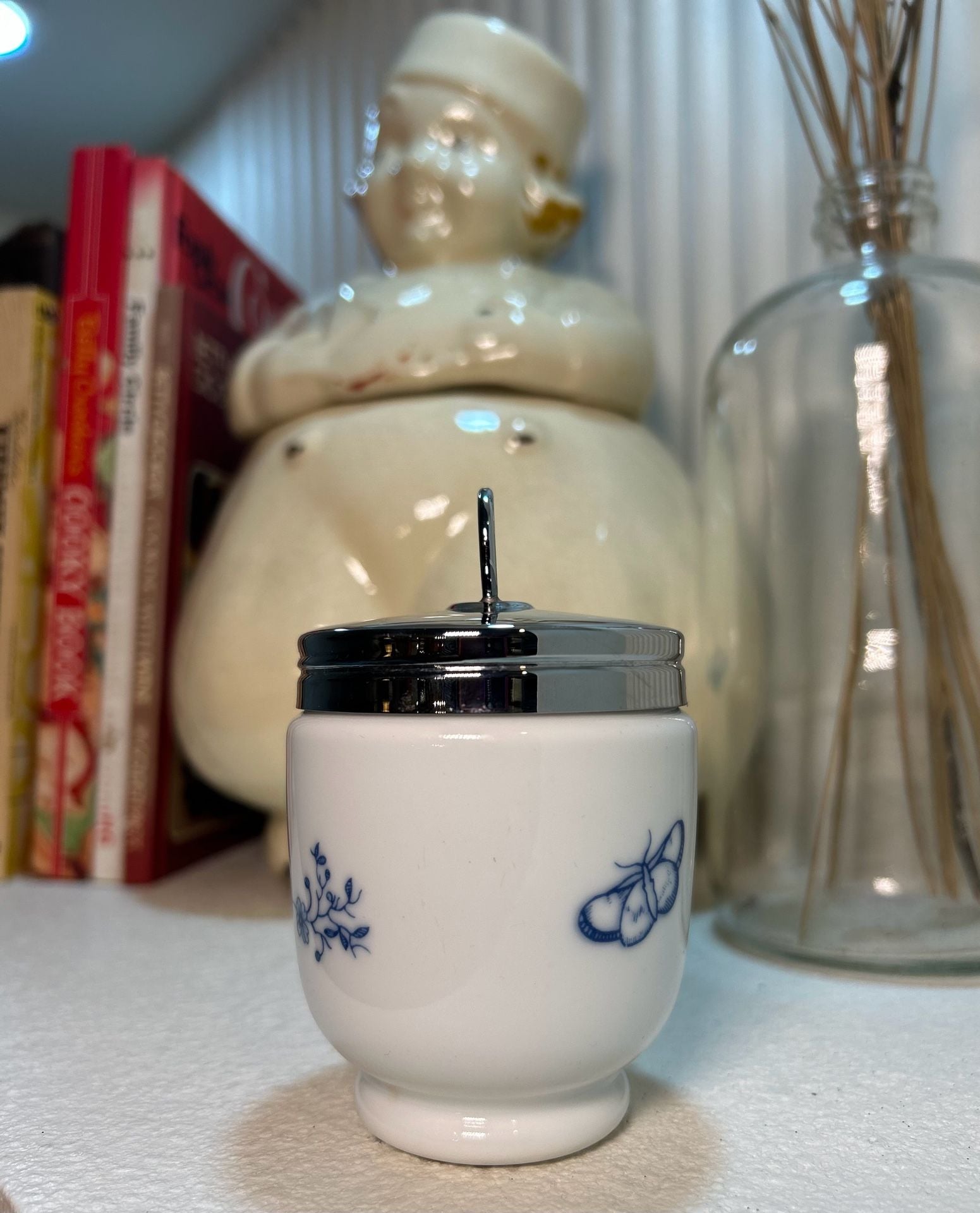Royal Worcester Rhapsody Egg Coddler Standard Blue Floral Porcelain 3