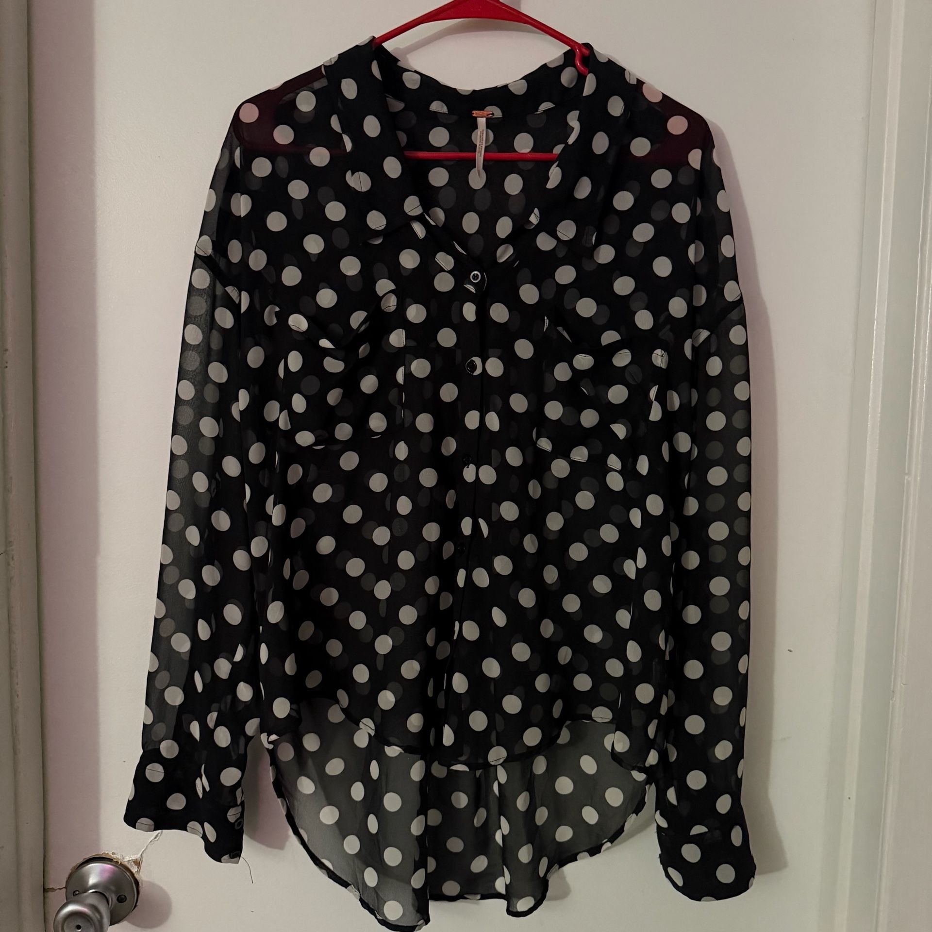 Free People Polka Dot Easy Rider Button Down Blouse Size S 2