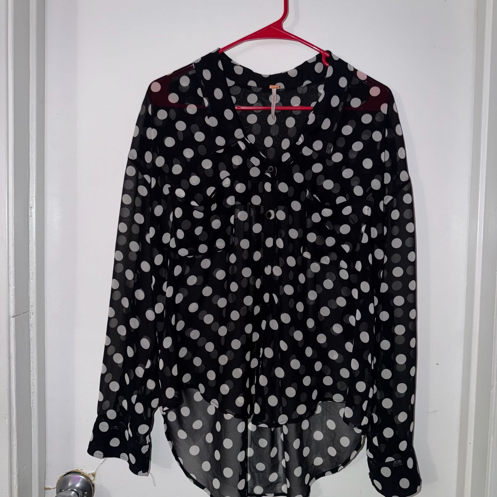 Free People Polka Dot Easy Rider Button Down Blouse Size S 3
