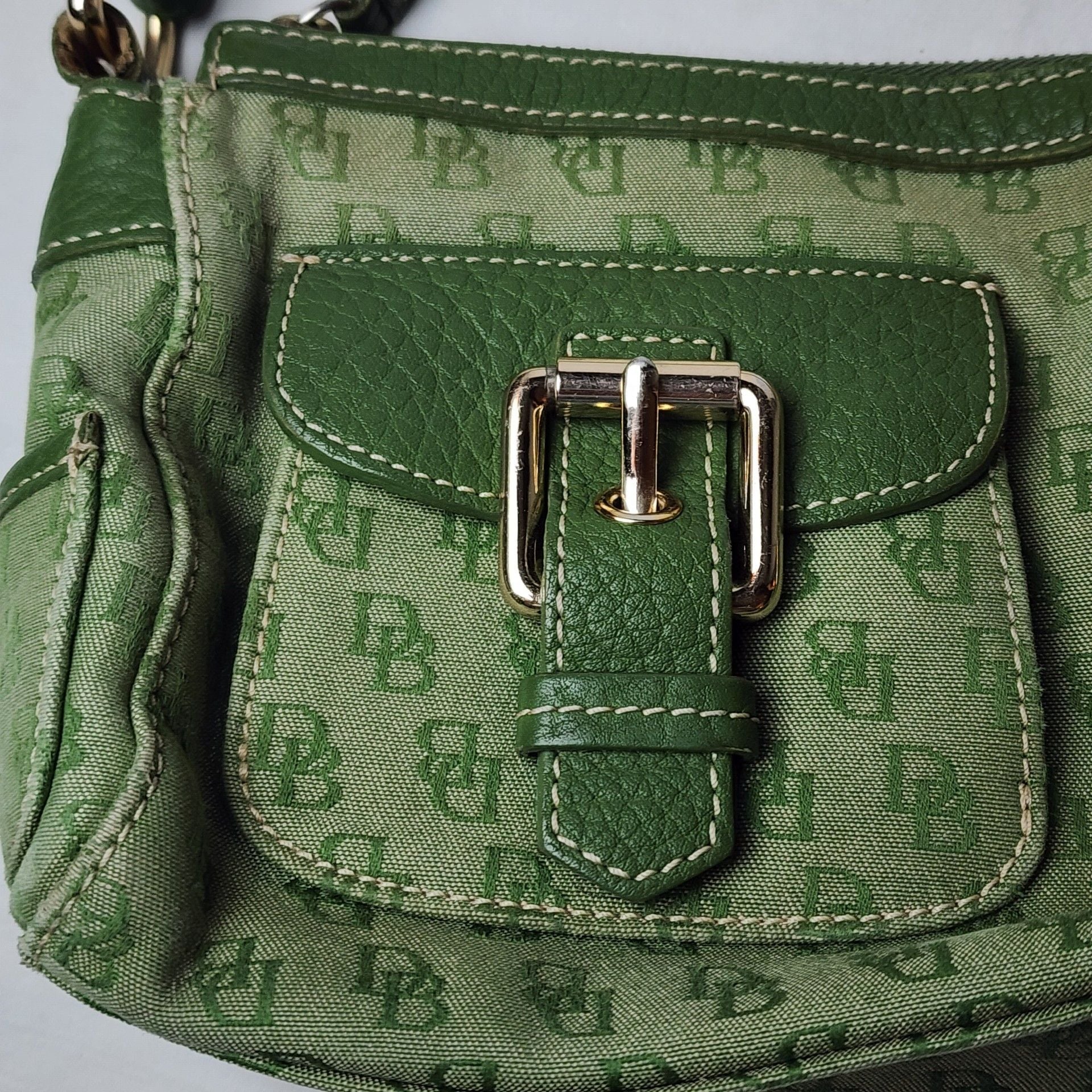 Dooney & Bourke Y2K Signature DB Monogram Double Pocket Shoulder Bag – Green 8