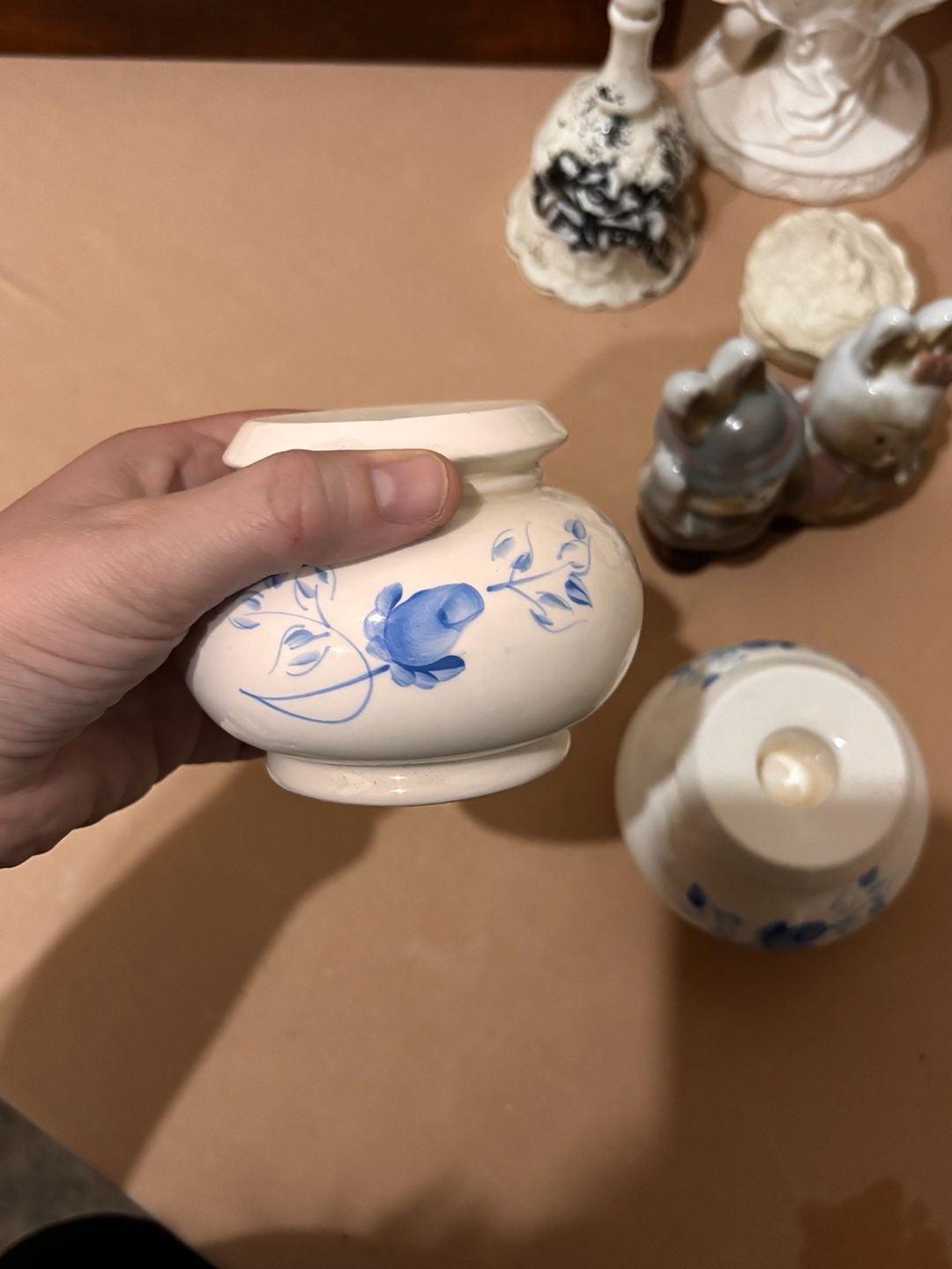 Lasting Products Hand Painted Blue Rose Taper Candle Holders 7