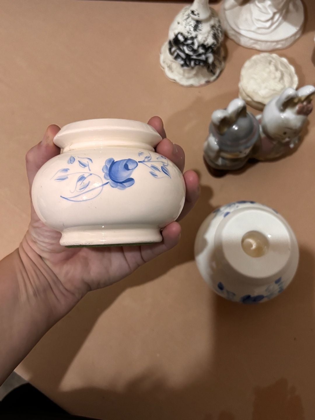 Lasting Products Hand Painted Blue Rose Taper Candle Holders 8