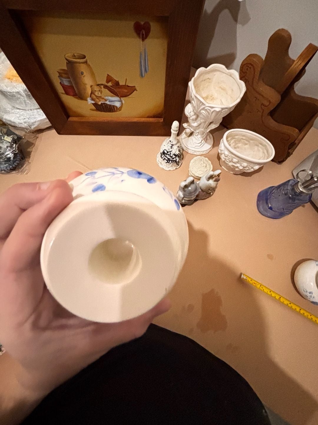 Lasting Products Hand Painted Blue Rose Taper Candle Holders 9