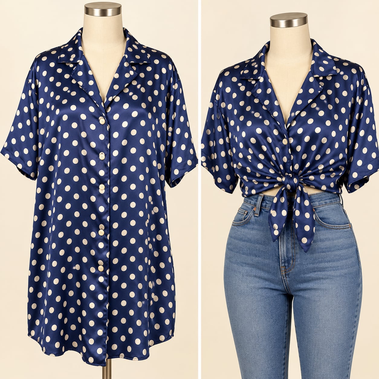 Victoria's Secret Polka Dot Satin Nightshirt Size S Blue White Sleepshirt 2
