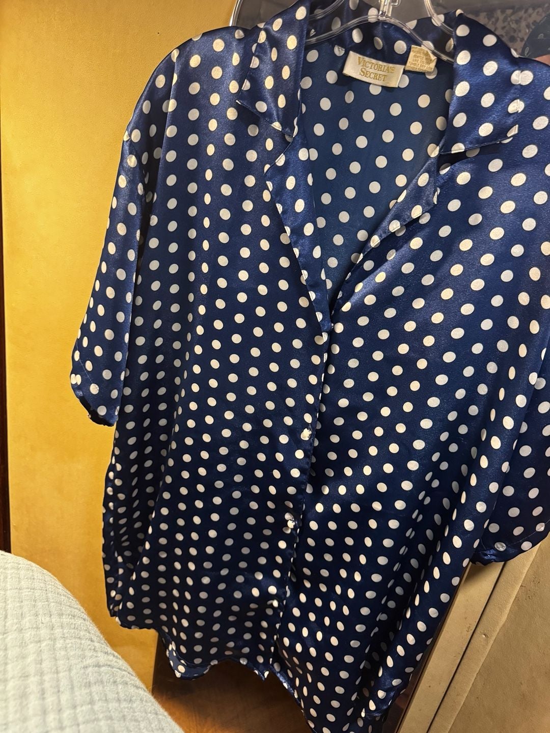 Victoria's Secret Polka Dot Satin Nightshirt Size S Blue White Sleepshirt 3