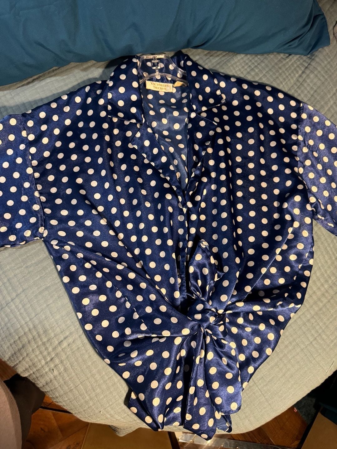 Victoria's Secret Polka Dot Satin Nightshirt Size S Blue White Sleepshirt 4