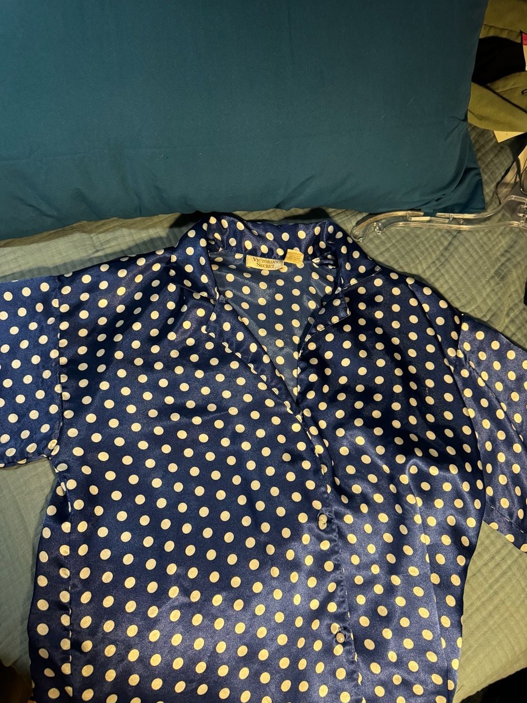 Victoria's Secret Polka Dot Satin Nightshirt Size S Blue White Sleepshirt 6