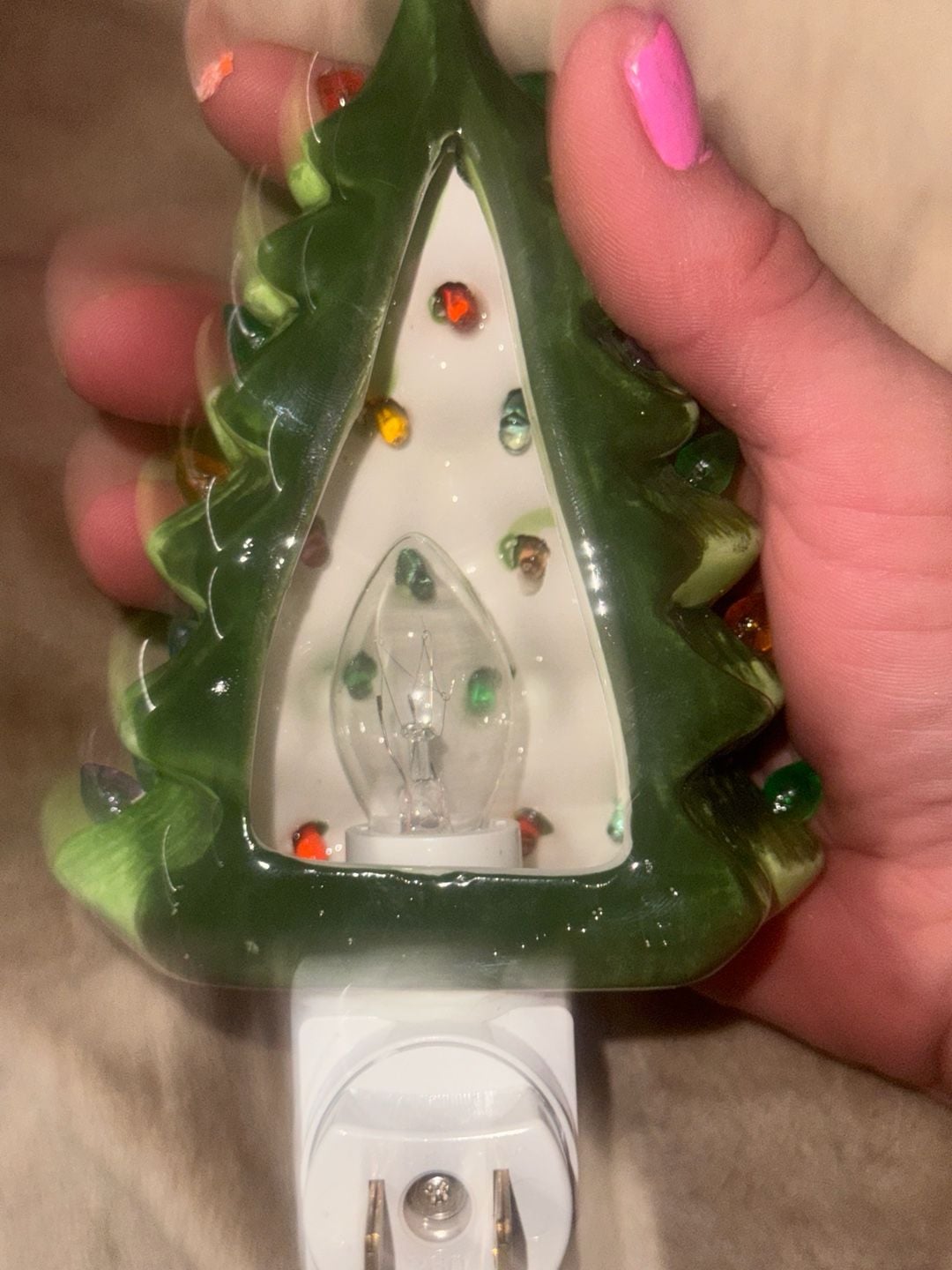 Ceramic Lighted Christmas Tree Night Light Multicolored Bulbs Green 2
