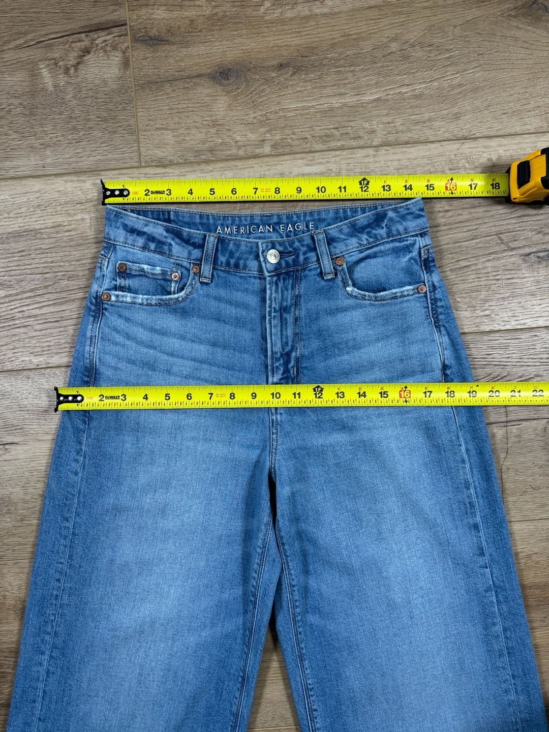 American Eagle Super High Rise Baggy Wide Leg Jeans Blue 29x29 Approx 8