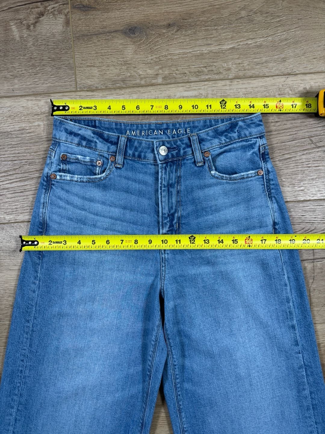 American Eagle Super High Rise Baggy Wide Leg Jeans Blue 29x29 Approx 9