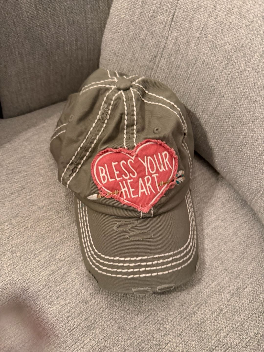 024. KBETHOS Bless Your Heart Distressed Baseball Cap Olive Green 3