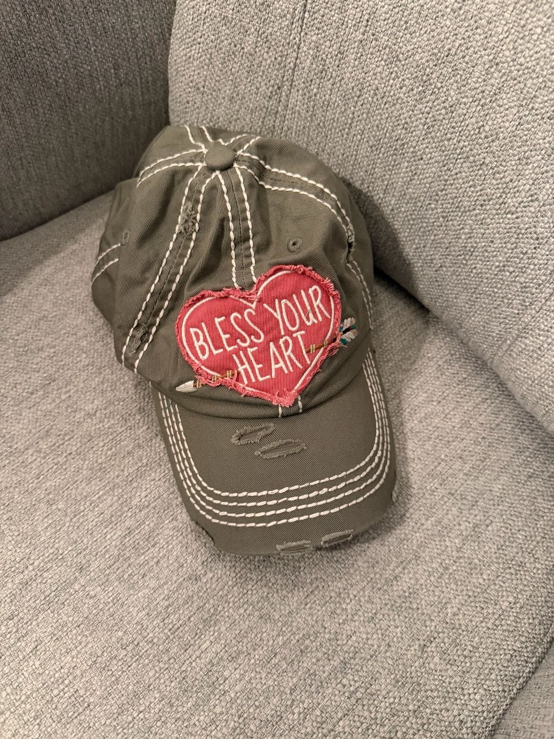 024. KBETHOS Bless Your Heart Distressed Baseball Cap Olive Green 4