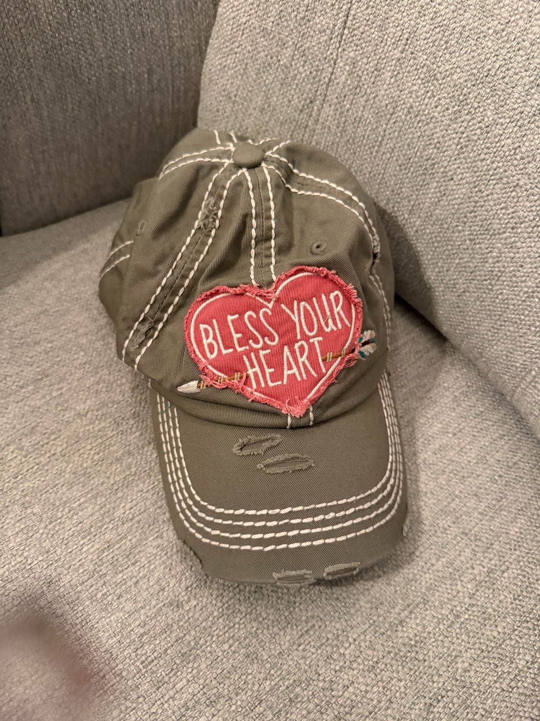 024. KBETHOS Bless Your Heart Distressed Baseball Cap Olive Green 5