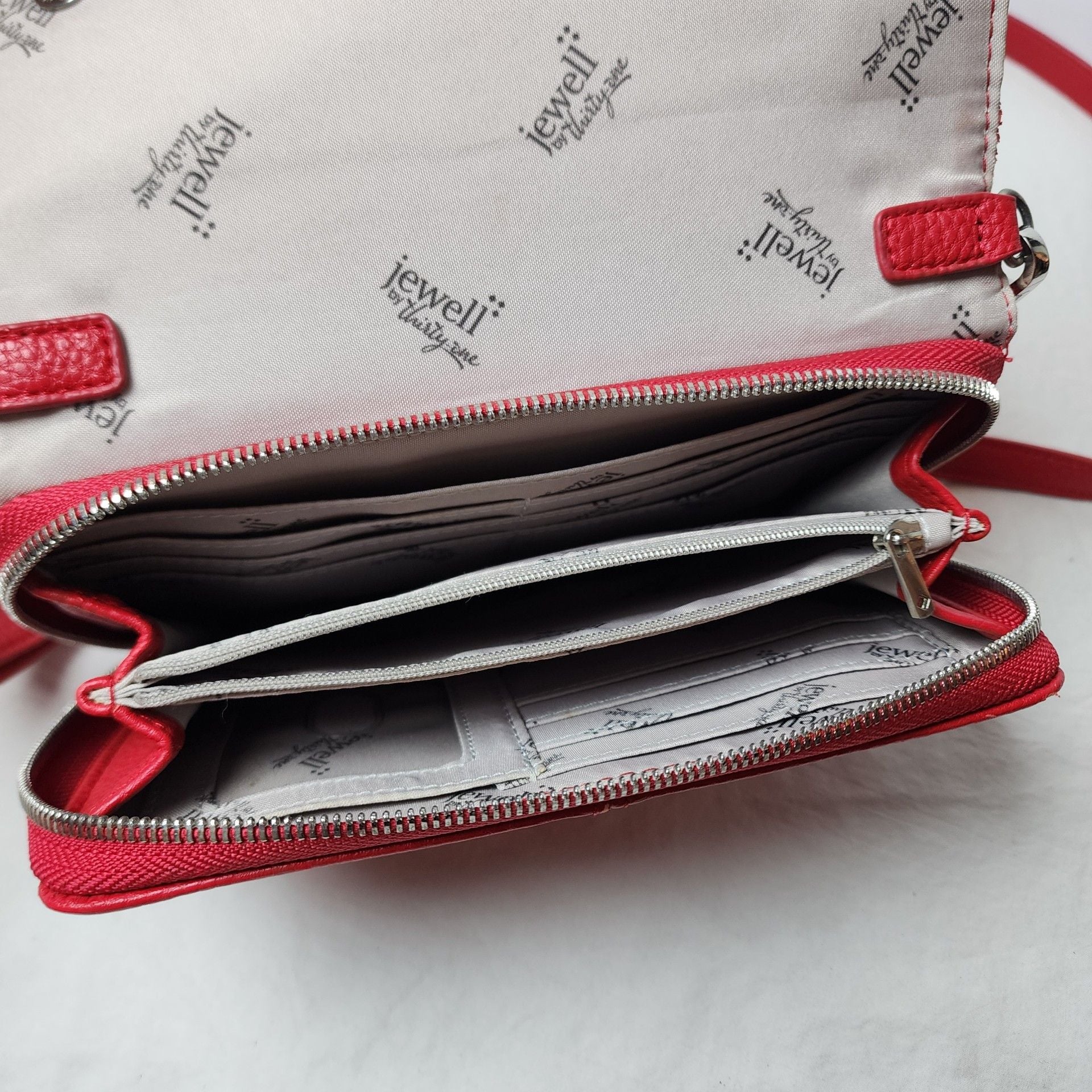 Jewell By Thirty-One Red Pebbled Leather Crossbody Bag Purse Wallet 8