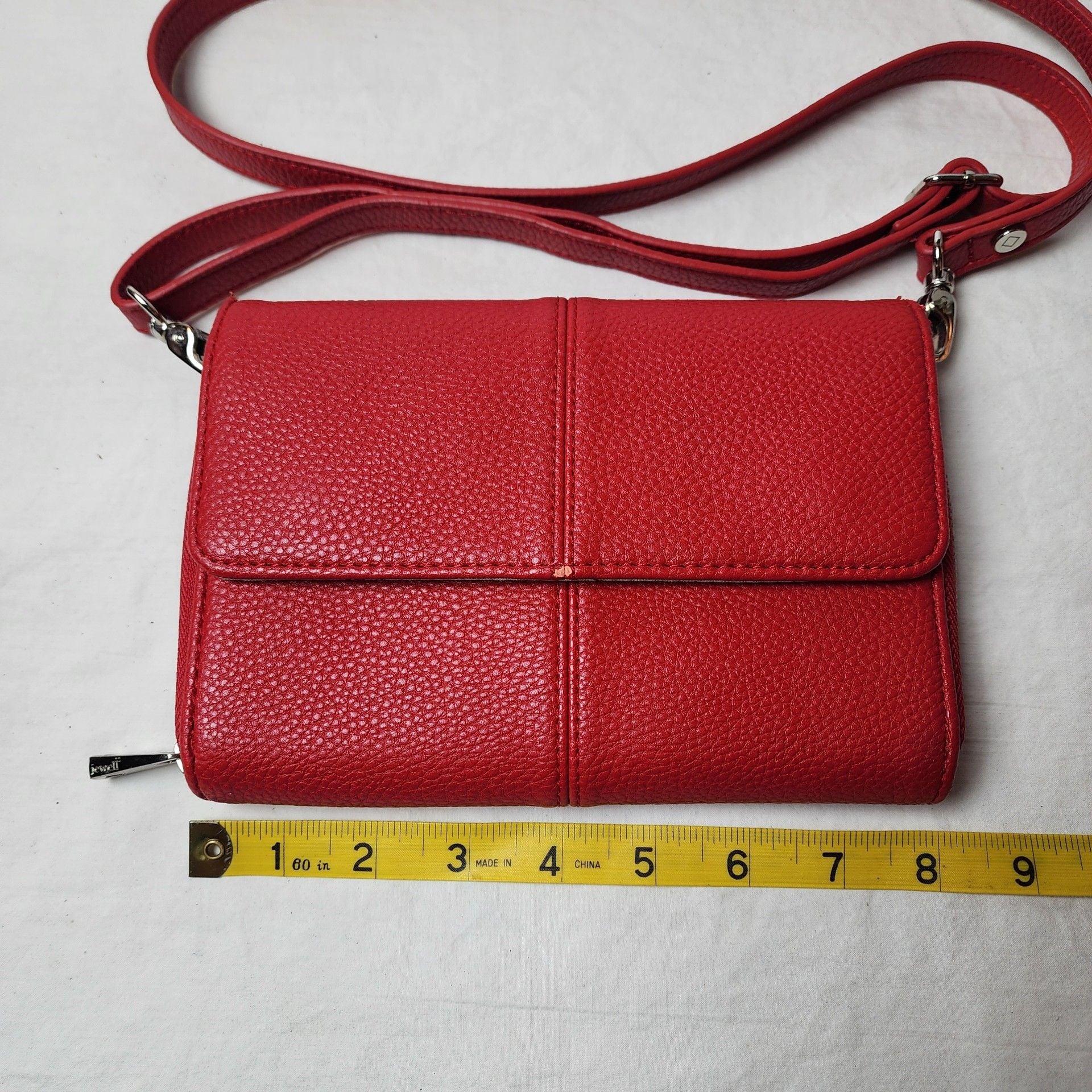Jewell By Thirty-One Red Pebbled Leather Crossbody Bag Purse Wallet 9