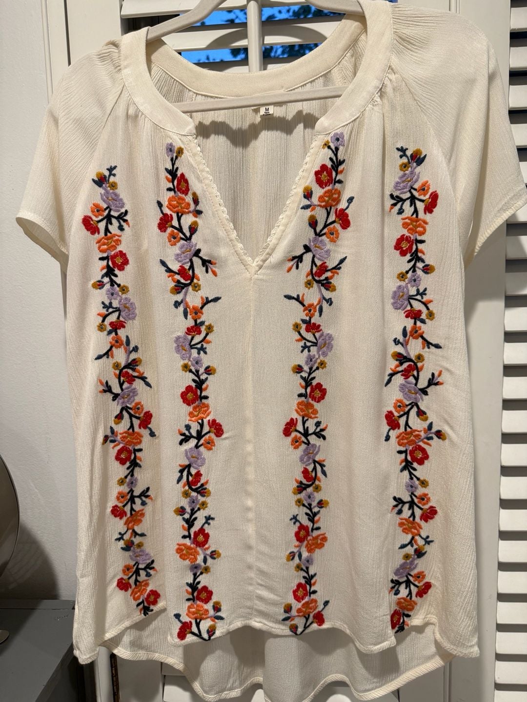 Mason & Belle Floral Embroidered Blouse Size M Off White 4