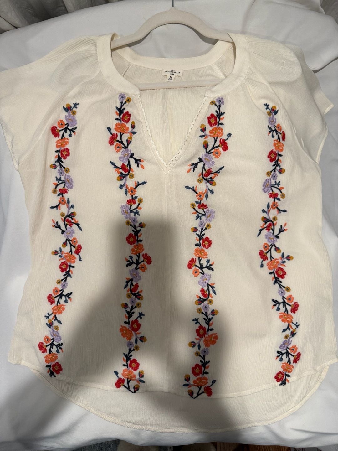 Mason & Belle Floral Embroidered Blouse Size M Off White 6