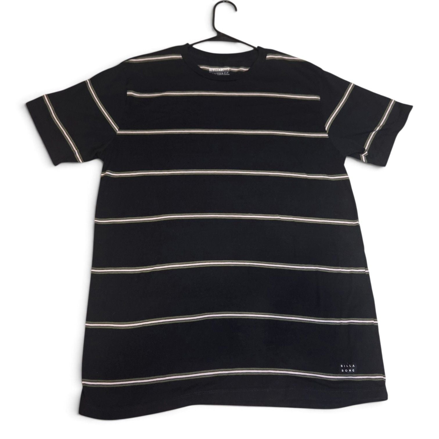 Billabong Striped T-Shirt Size Large Black Tailored Fit 2