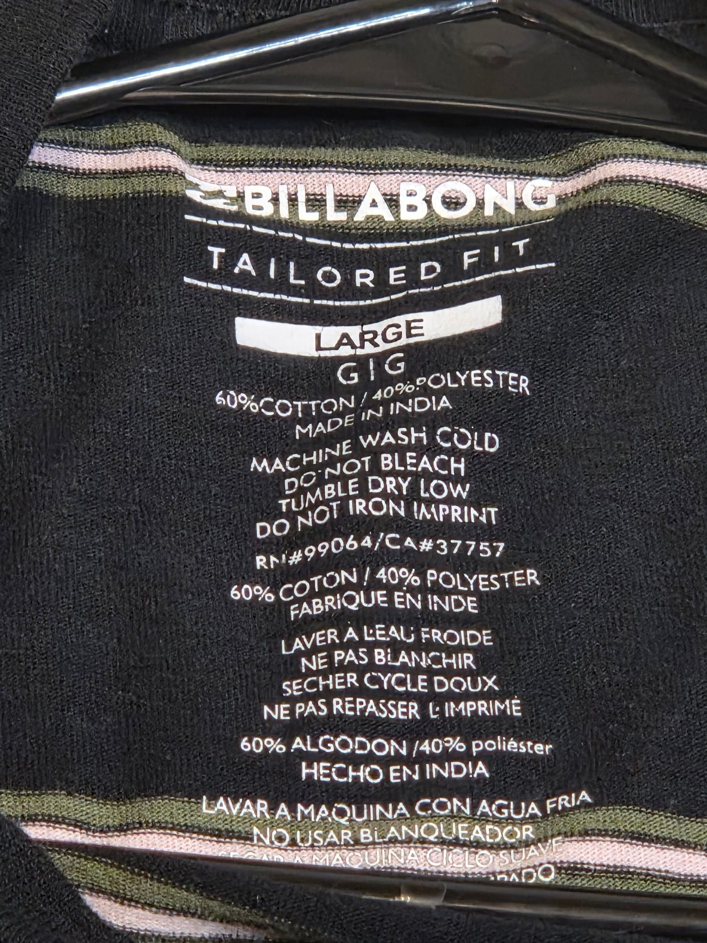 Billabong Striped T-Shirt Size Large Black Tailored Fit 5