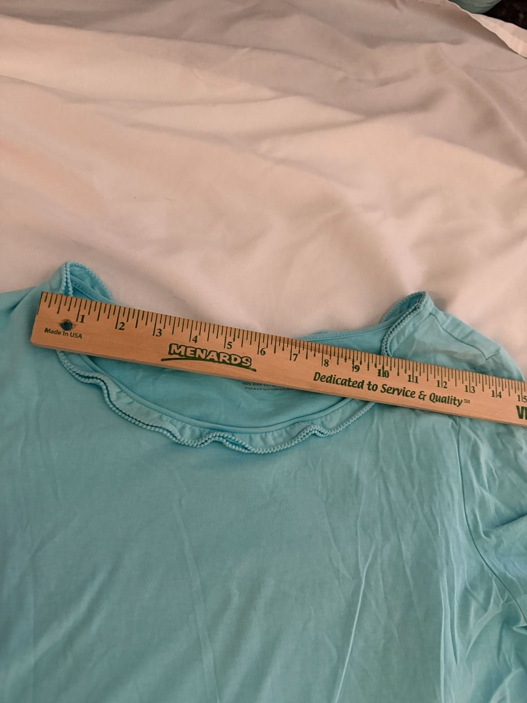 Talbots Pima Cascade Crewneck Tee Size L Green Ruffle Collar Short Sleeve 7