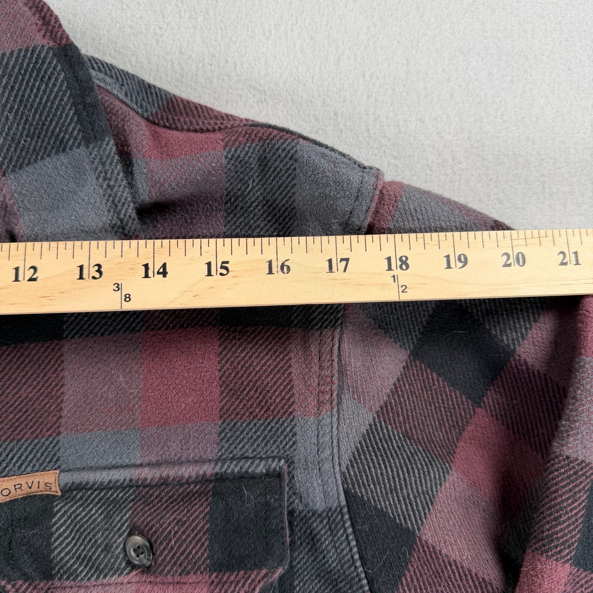 Orvis Heavy Flannel Shirt Size M Burgundy Plaid 6