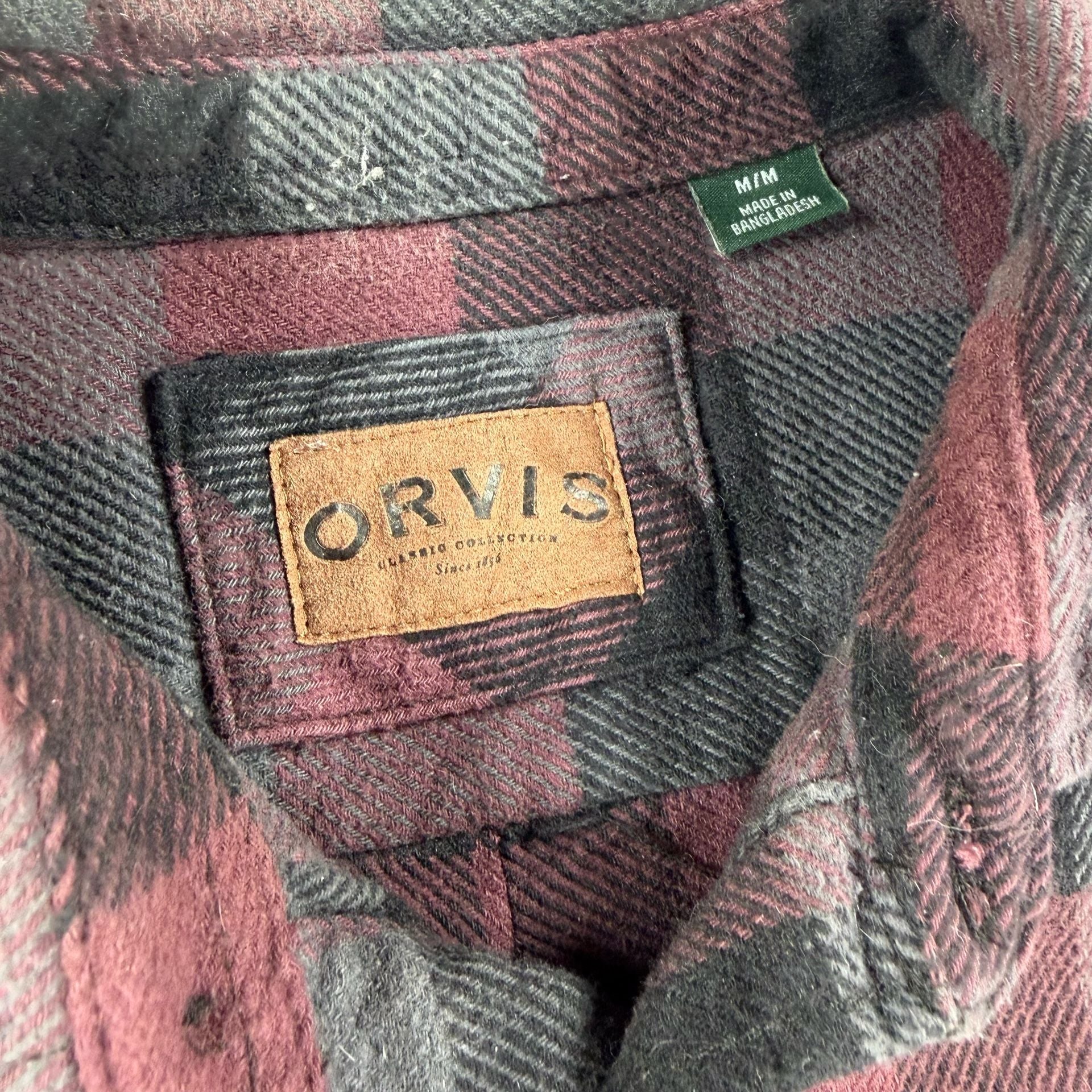 Orvis Heavy Flannel Shirt Size M Burgundy Plaid 11