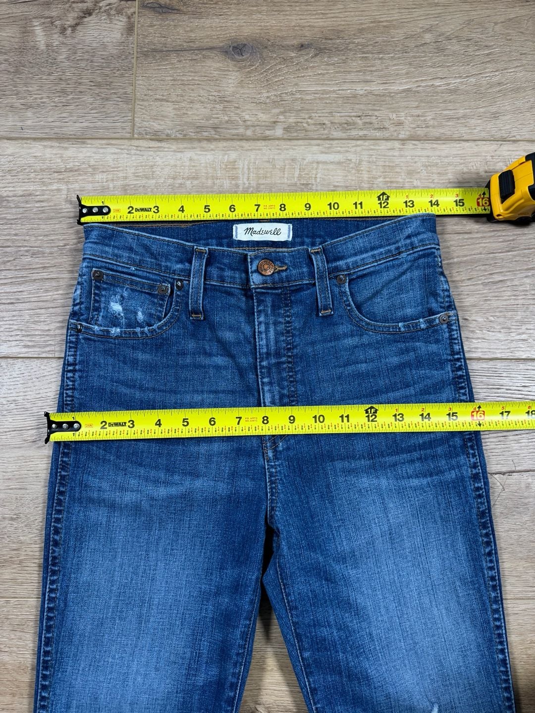Madewell 10” High Rise Skinny Jeans Drop Step Hem Distressed Blue Size 28 8