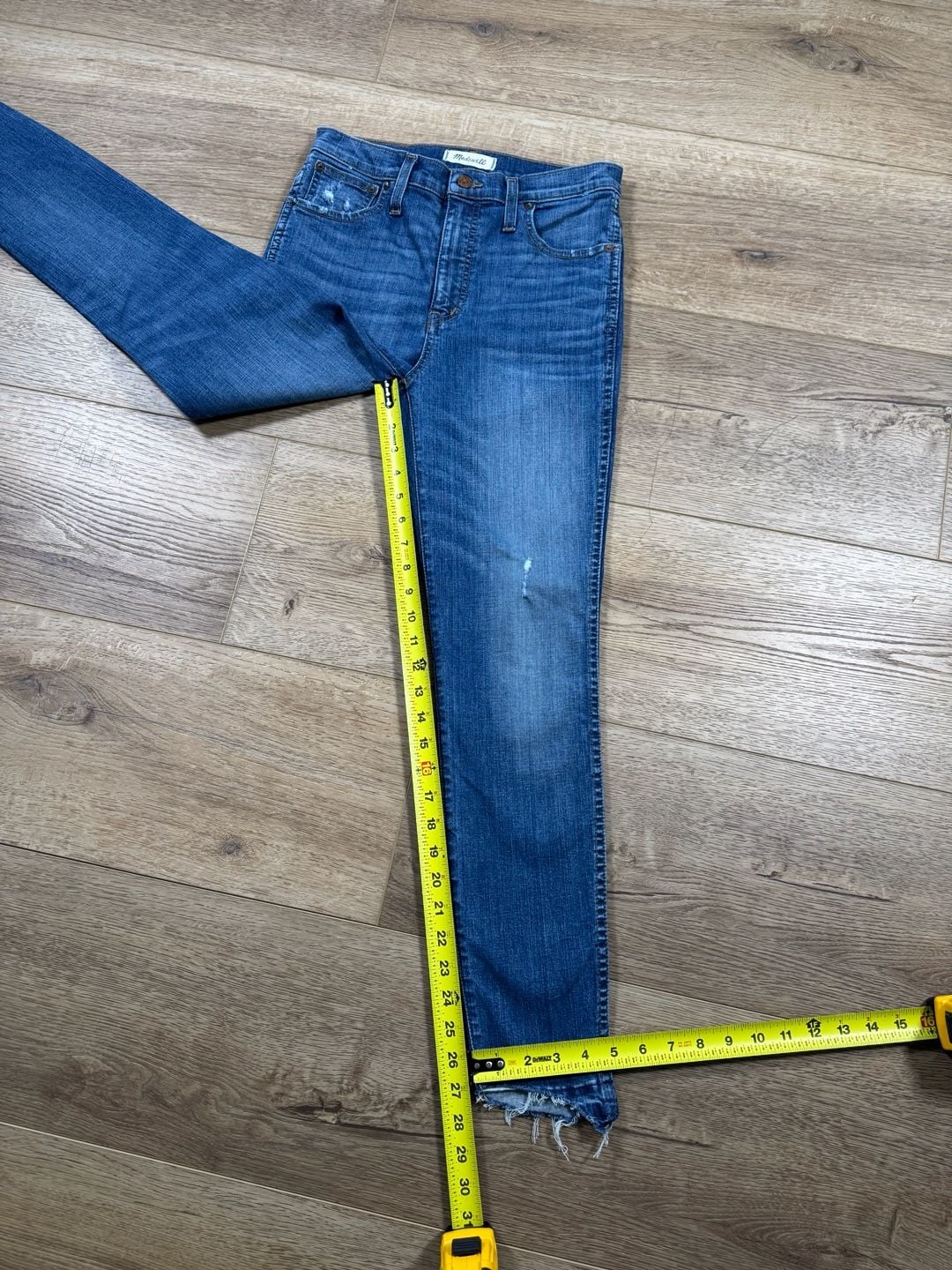 Madewell 10” High Rise Skinny Jeans Drop Step Hem Distressed Blue Size 28 10