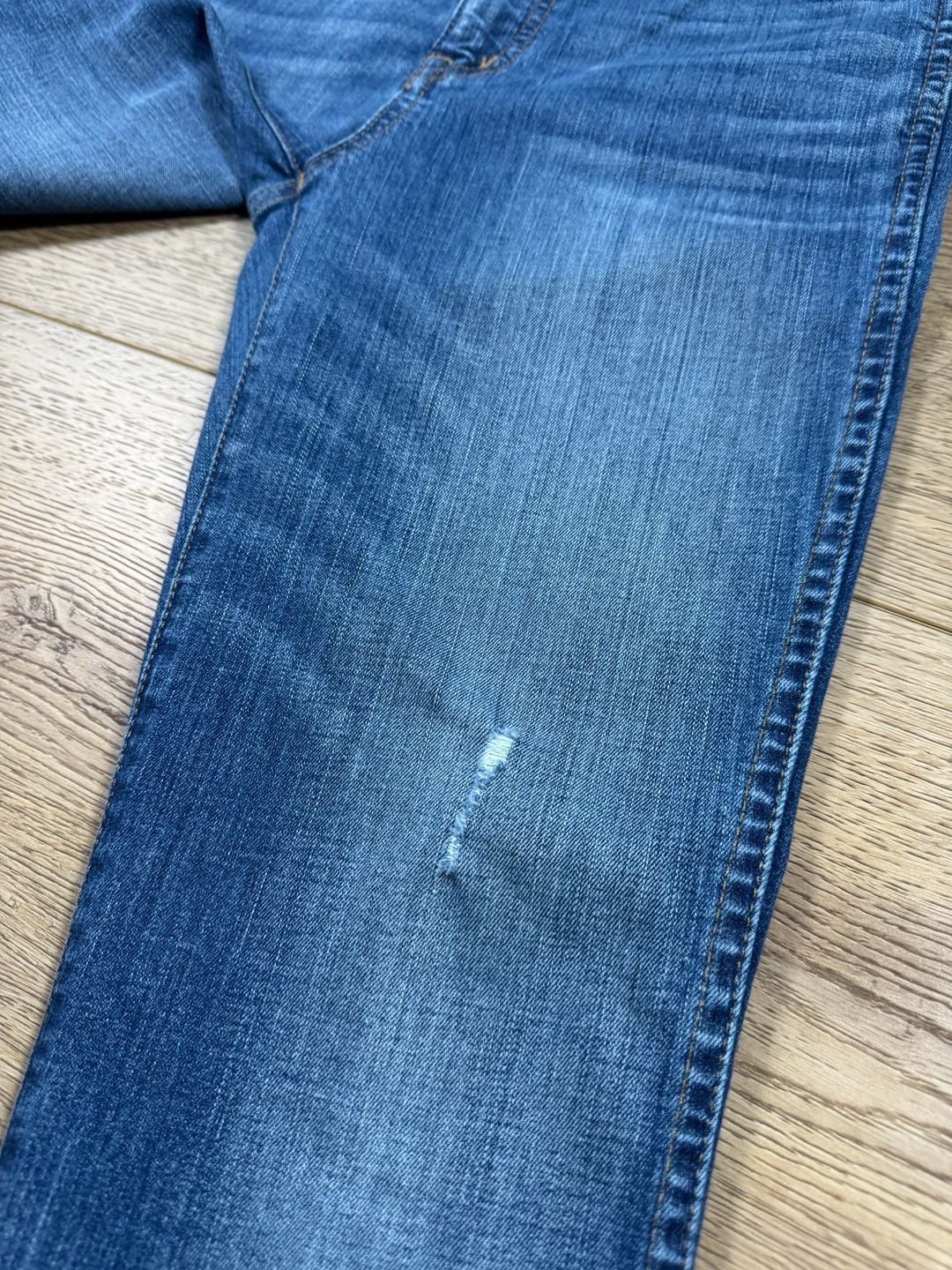 Madewell 10” High Rise Skinny Jeans Drop Step Hem Distressed Blue Size 28 11