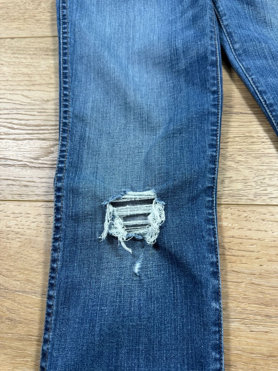 Madewell 10” High Rise Skinny Jeans Drop Step Hem Distressed Blue Size 28 12