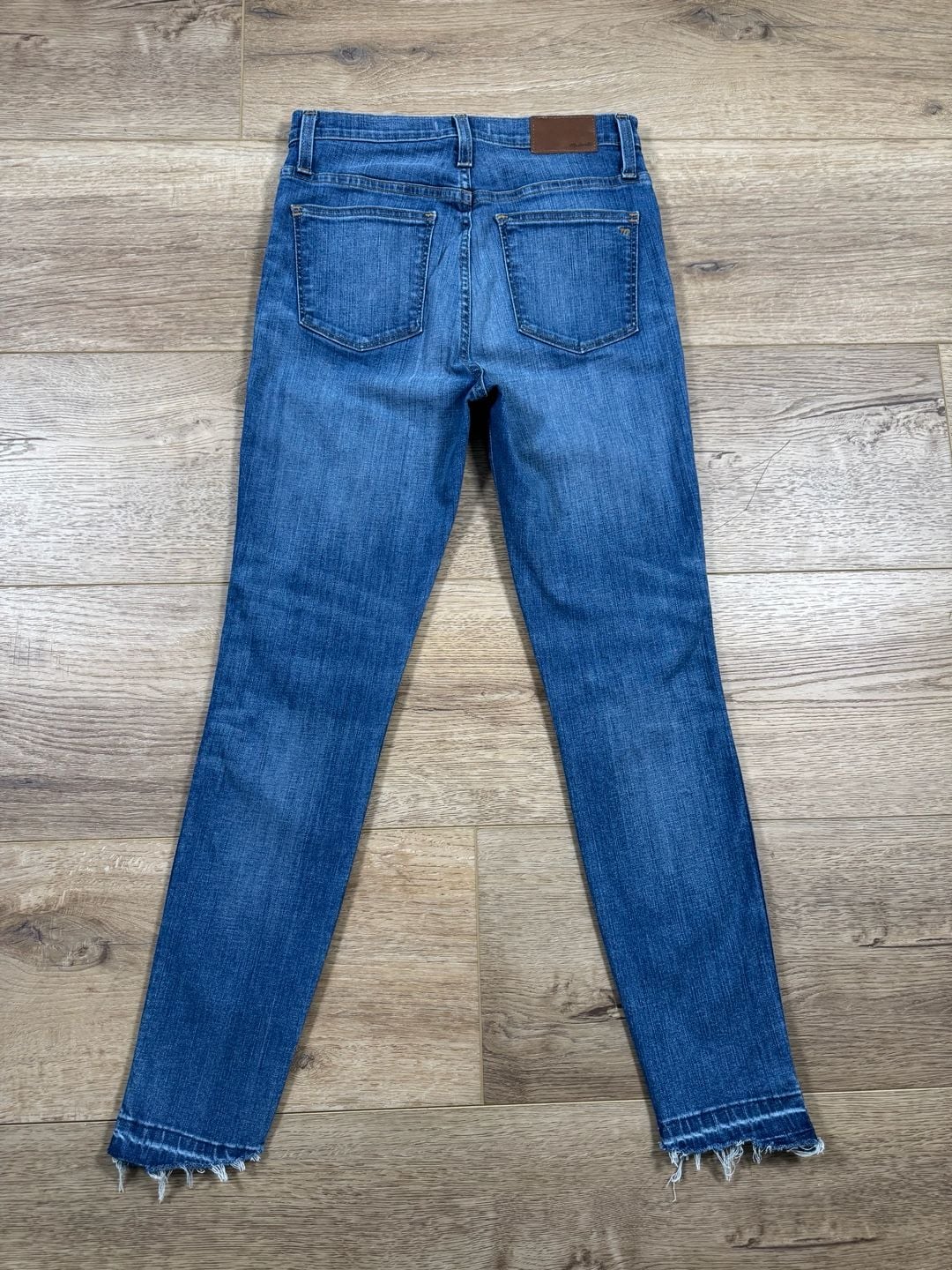 Madewell 10” High Rise Skinny Jeans Drop Step Hem Distressed Blue Size 28 13