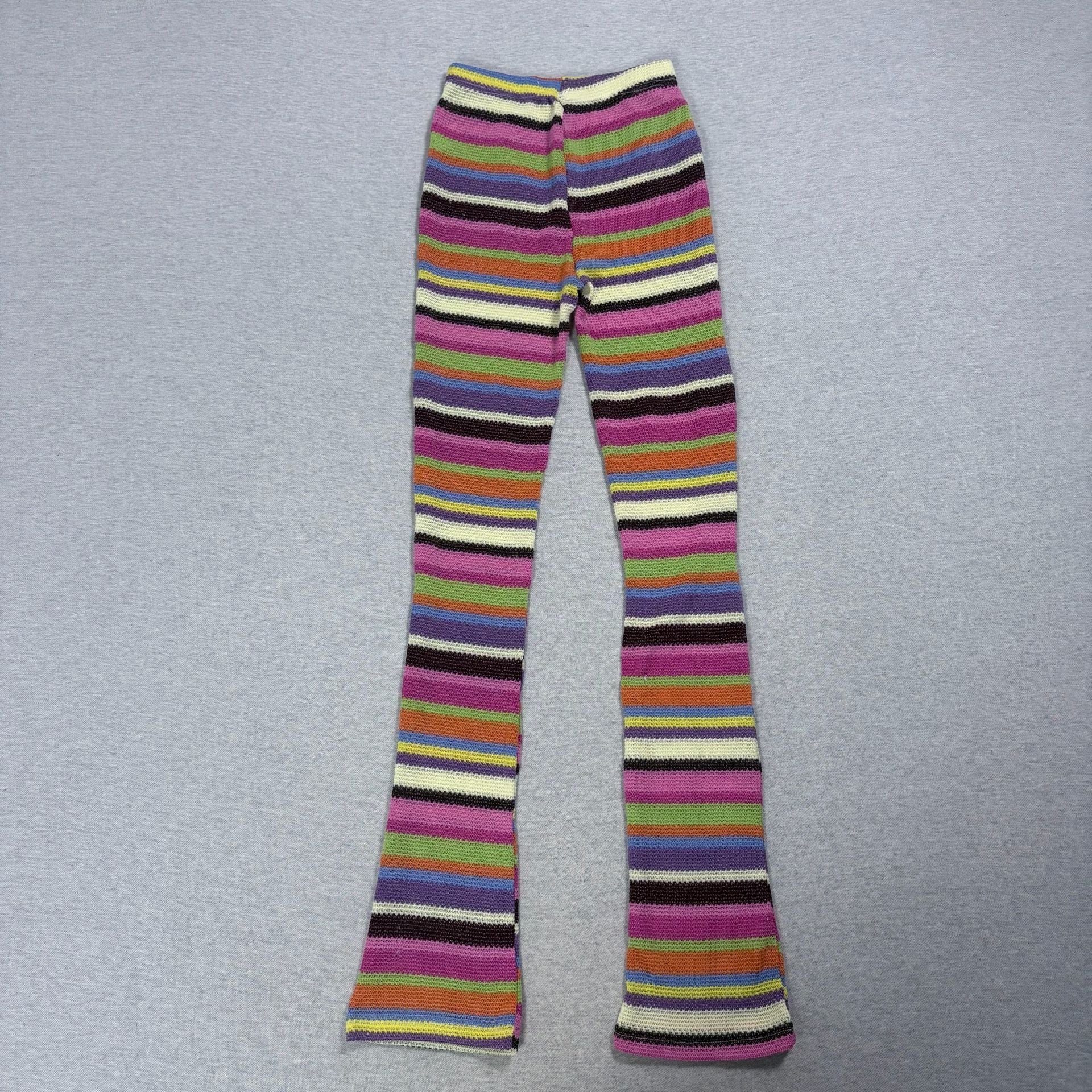 Unbranded Multi Stripe Knit Flare Pants Size S Colorful Stretchy 7