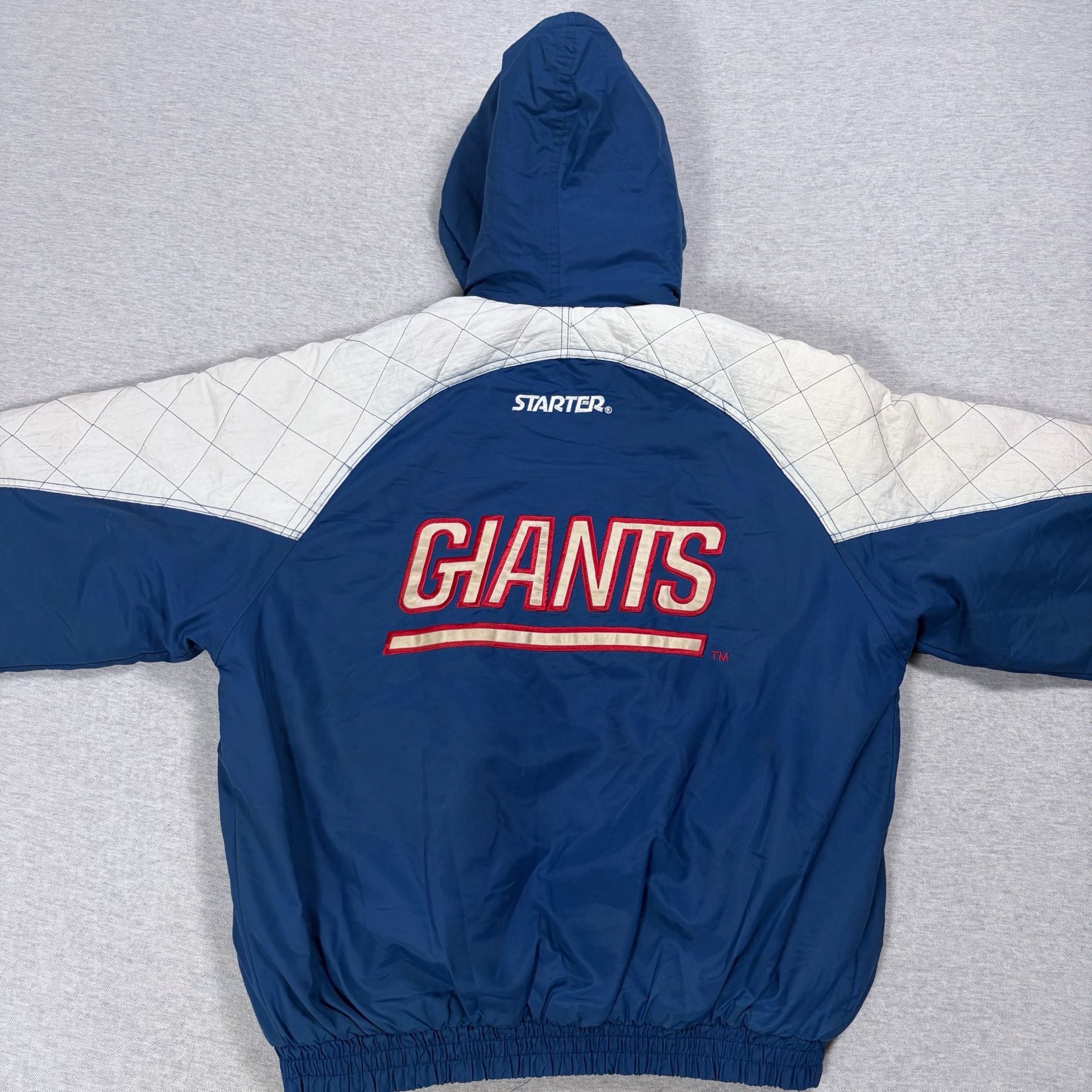 Starter New York Giants NFL Vintage Hooded Puffer Jacket Size M 9