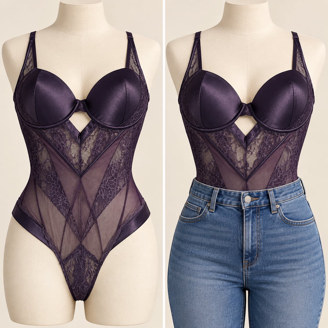Oh La La Cheri Martina Purple Haze Strappy Lace Bodysuit Size L 2