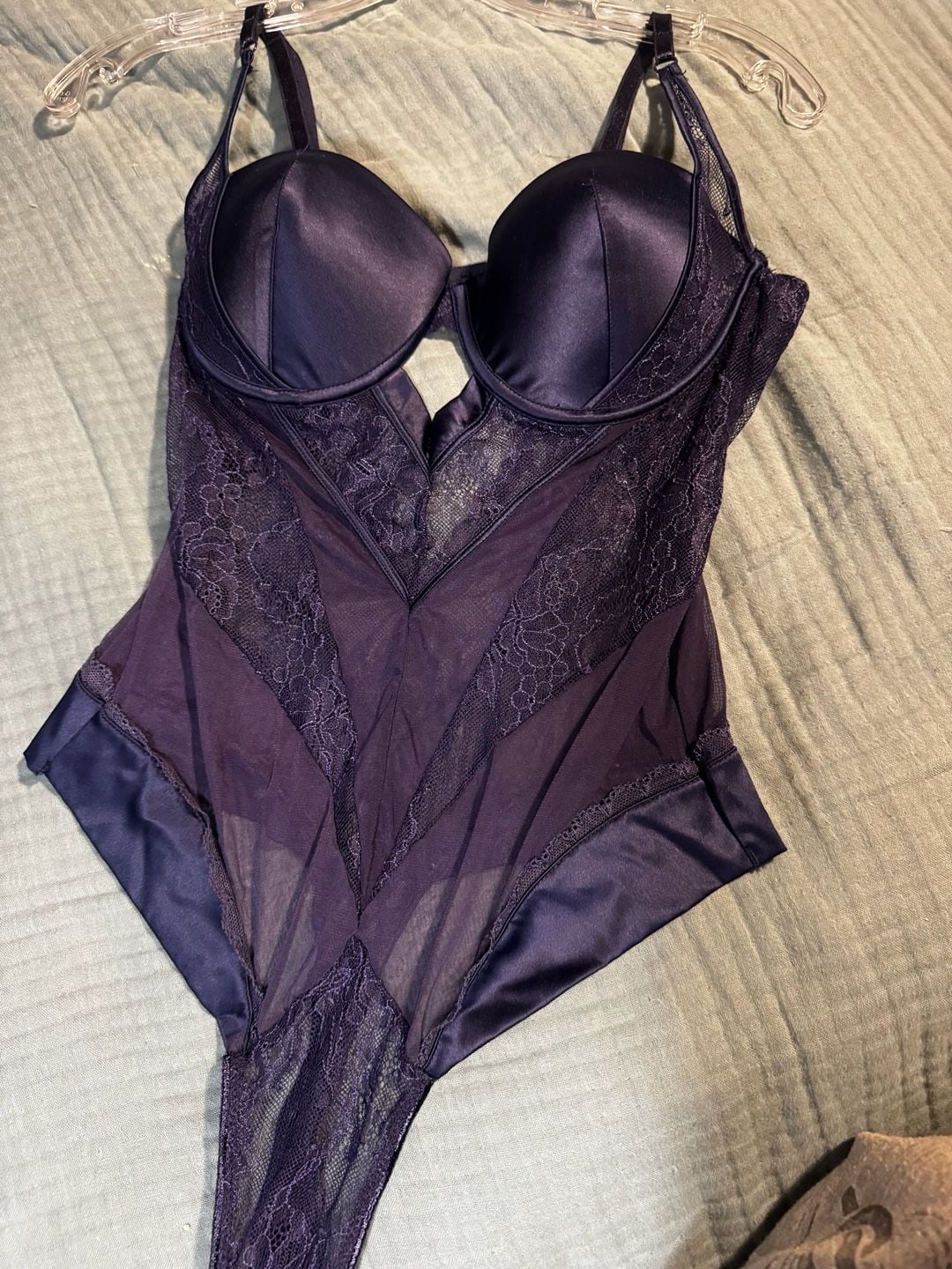 Oh La La Cheri Martina Purple Haze Strappy Lace Bodysuit Size L 6