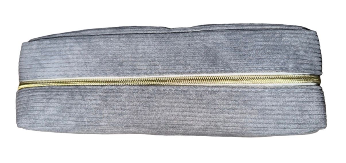 Face Corduroy Makeup Pouch Gray Gold Letters 8