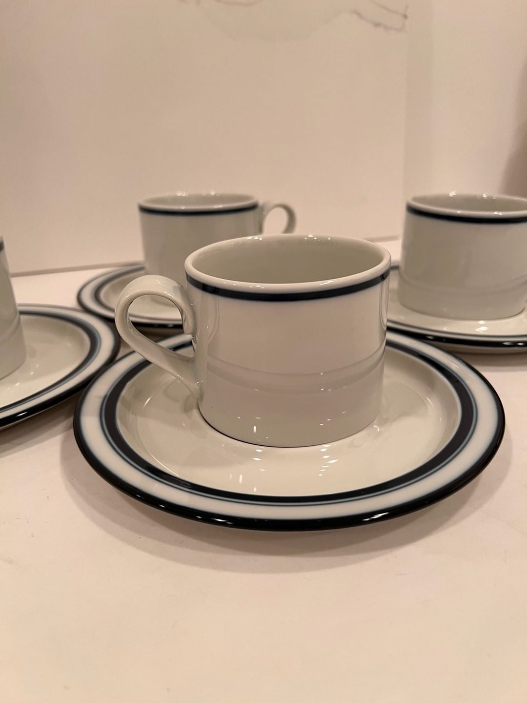 Dansk Christianshavn Blue Stripe Cup And Saucer Set 3
