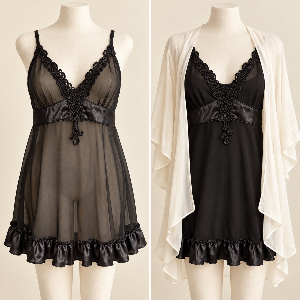 Shirley Black Babydoll Lingerie Size XXL Sheer Ruffle Chemise 2