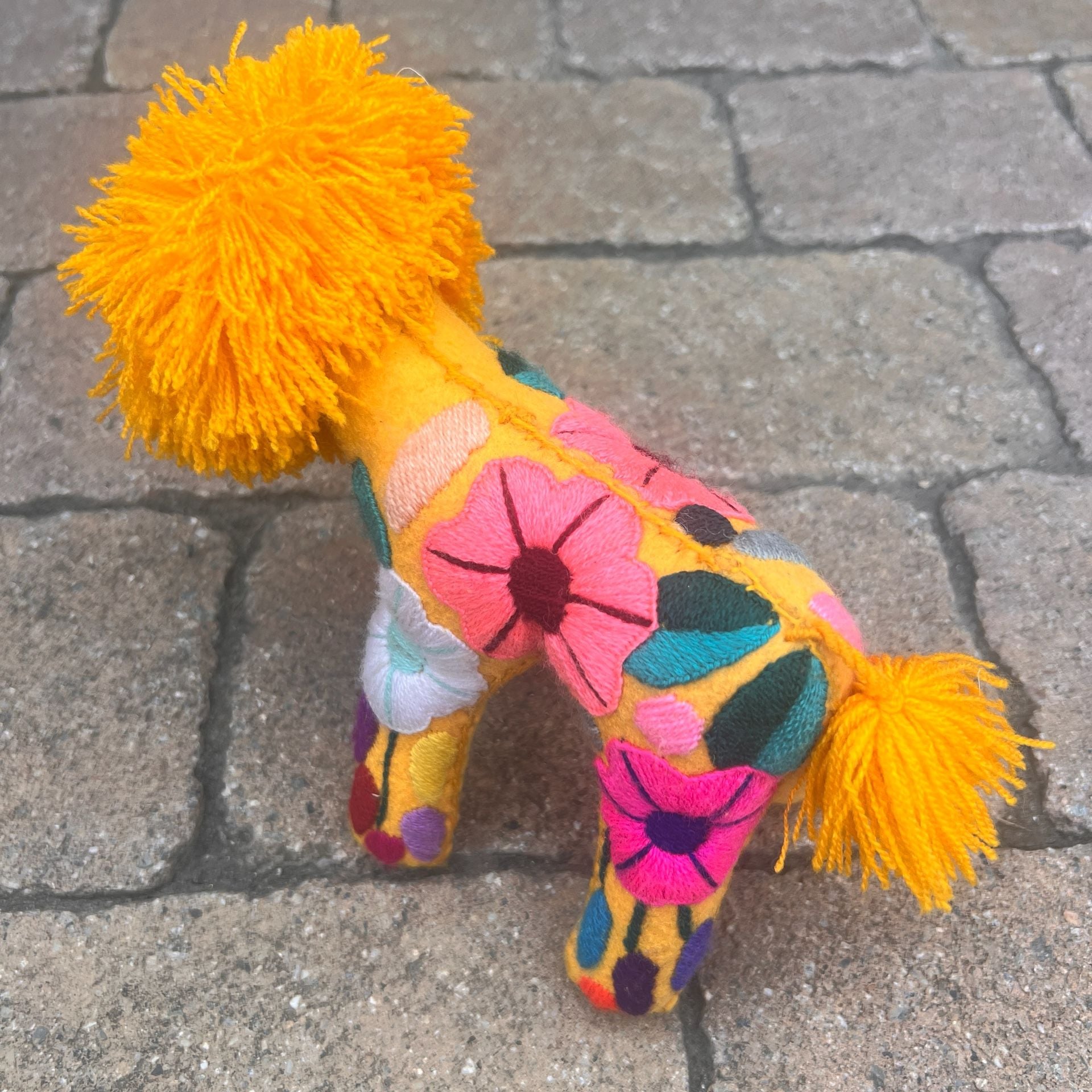 Mexican Folk Art Handmade Embroidered Wool Felt Lion Plush Toy 10” 7
